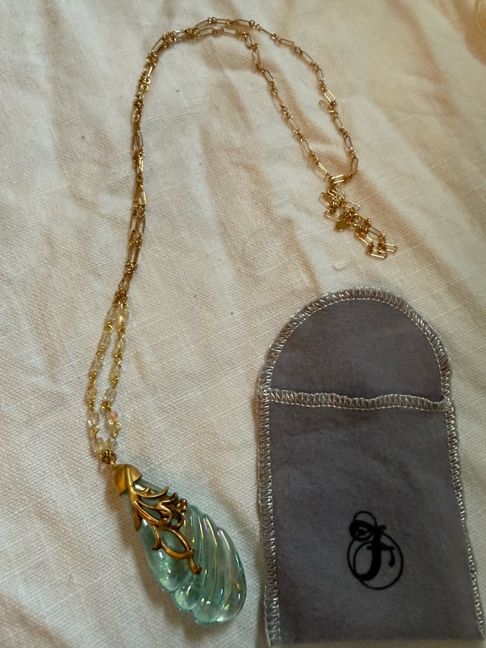 Fenton Gold Floral Aquamarine Glass Pendant Necklace - Women Jewelry